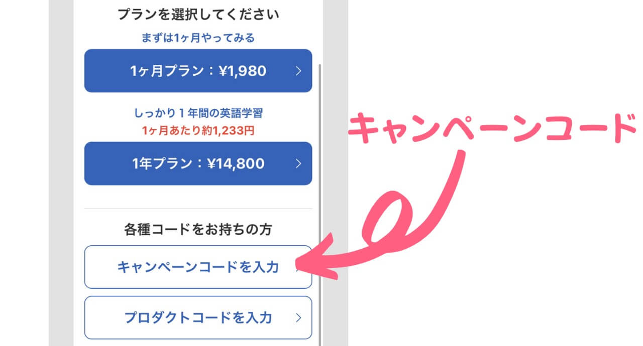 楽天ABCマウスのキャンペーンコード入力画面