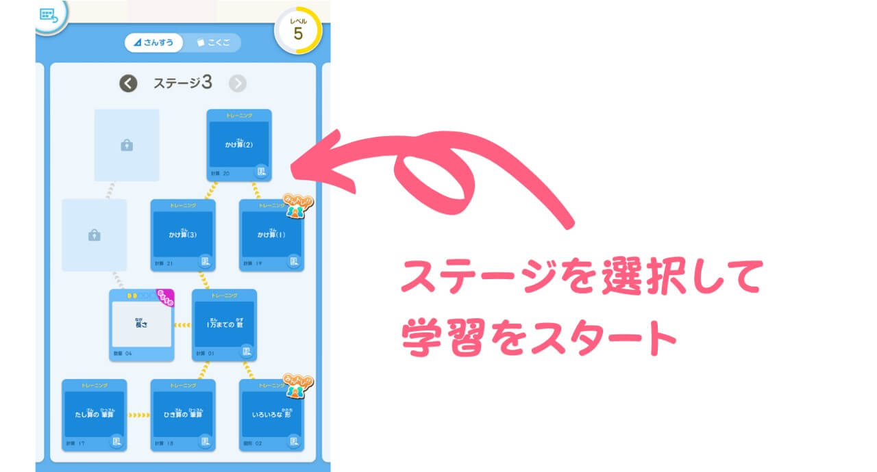 ステージを選択すると学習が始まる