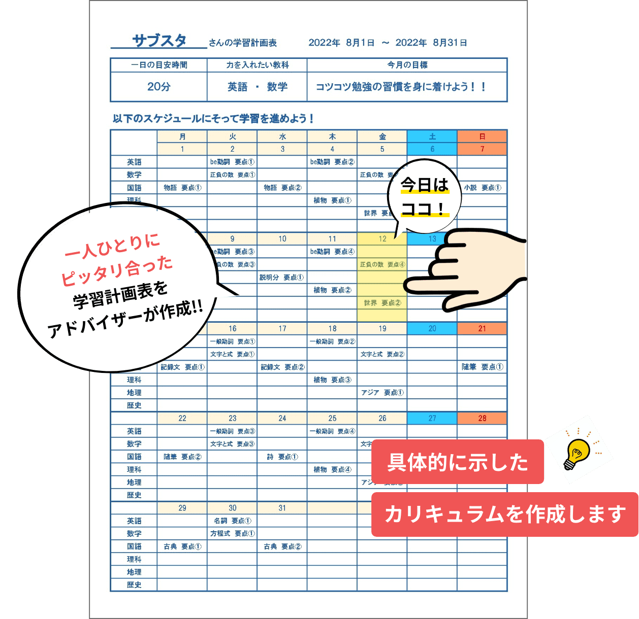 サブスタの学習計画表